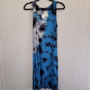 Neiman Marcus Tank Maxi Dress Womens Medium Blue Tie Dye Stretch New NWT
